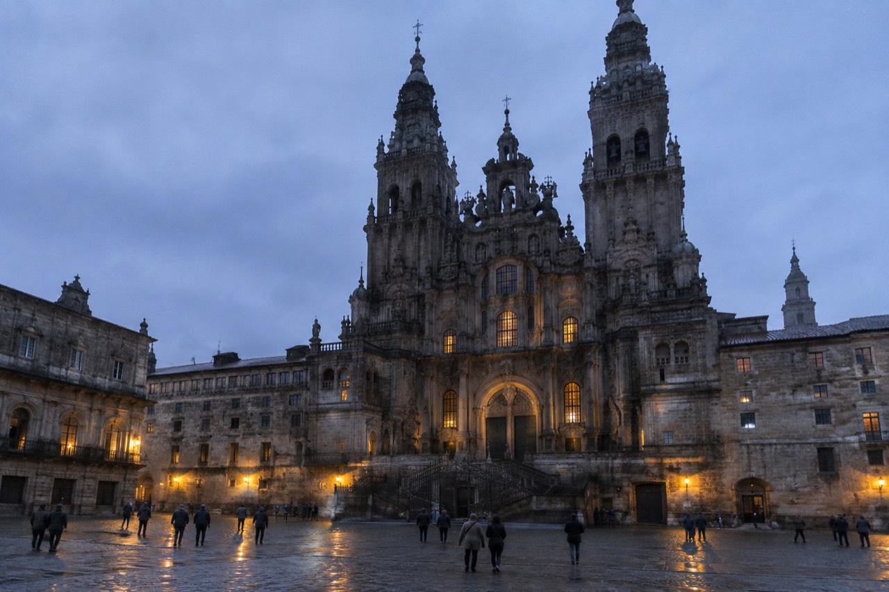 The baroque high altar of Santiago de Compostela Cathedral rising above the crossing