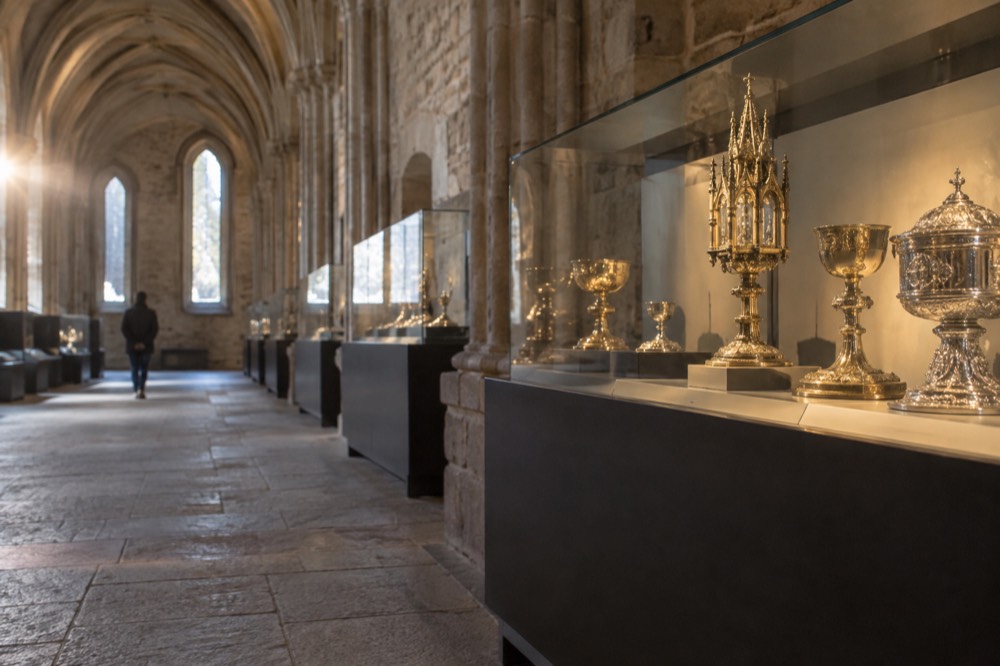 Silver reliquary and liturgical objects in the cathedral treasury display