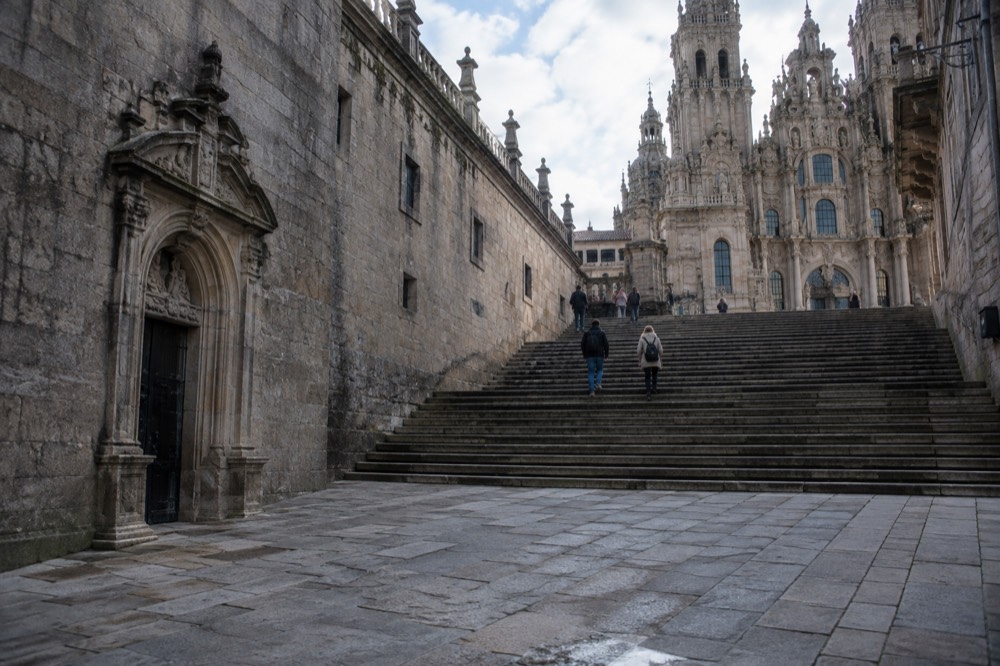 Praza da Quintana square with the Cathedral stone steps and Baroque facade behind it