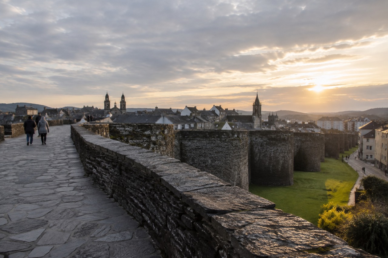 Evening light over the old stone walls of Lugo, Spain