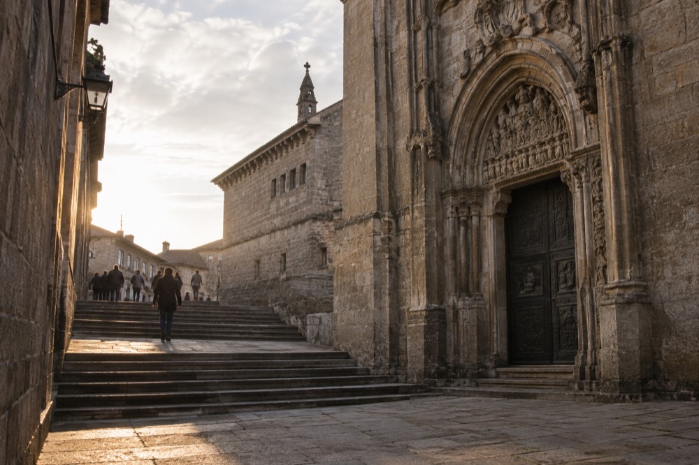 The Holy Door on the east side of Santiago de Compostela Cathedral framed in stone