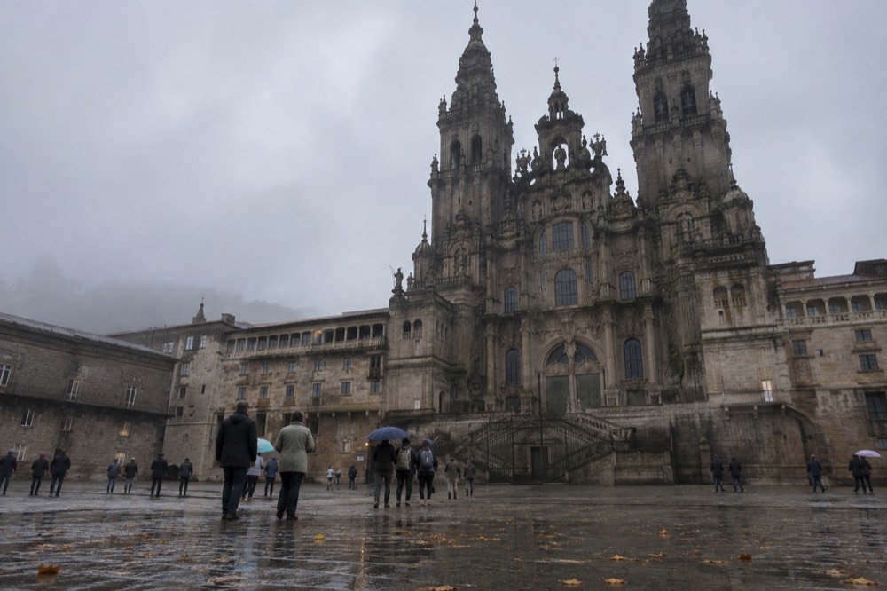 Autumn mist over the Alameda park and the Cathedral towers of Santiago de Compostela