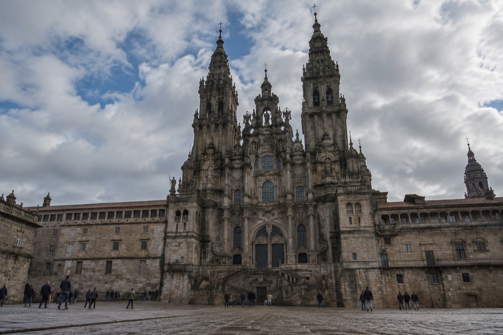 The ornate high altar of Santiago Cathedral with the statue of St James above it